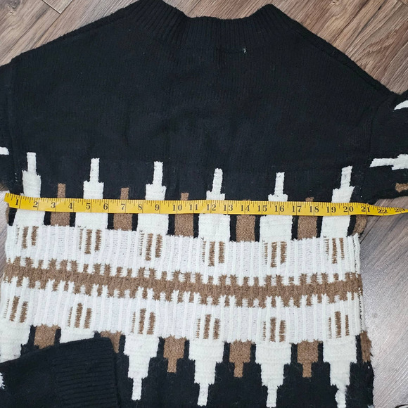 Old‎ Navy Black & Earth Tone Fair Isle Oversized V Neck Sweater Size M - Picture 6 of 7